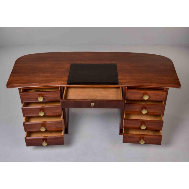 1930s French Art Deco Mahogany Executive Desk With Inset Leather Writing Surface, Circa 1930s For Sale - Image 5 of 13