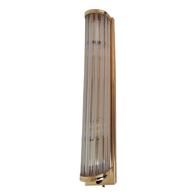 German Flat Wall Lamp with Gold-Plated Metal and Glass Rods Shade, 1980s For Sale