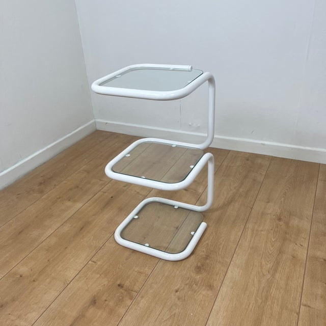 Metal Vintage Side Table in White Tubular Metal and Glass, 1970s For Sale - Image 7 of 10