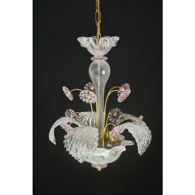 Charming Vintage Venetian Chandelier, Pink Flower Murano Glass, 1970s For Sale - Image 10 of 15