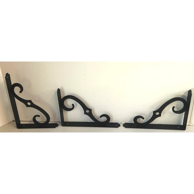 Metal Vintage Black Metal Corner Brackets - Set of 3 For Sale - Image 7 of 7