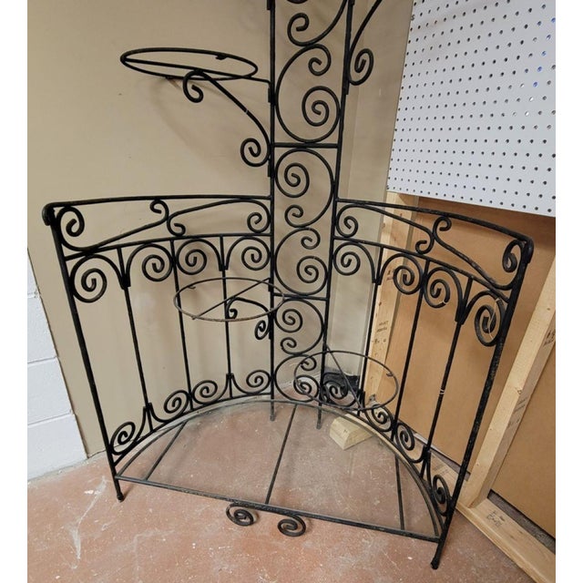 Vintage Black Wrought Iron Corner Etagere Plant Stand Indoor Outdoor For Sale - Image 4 of 7
