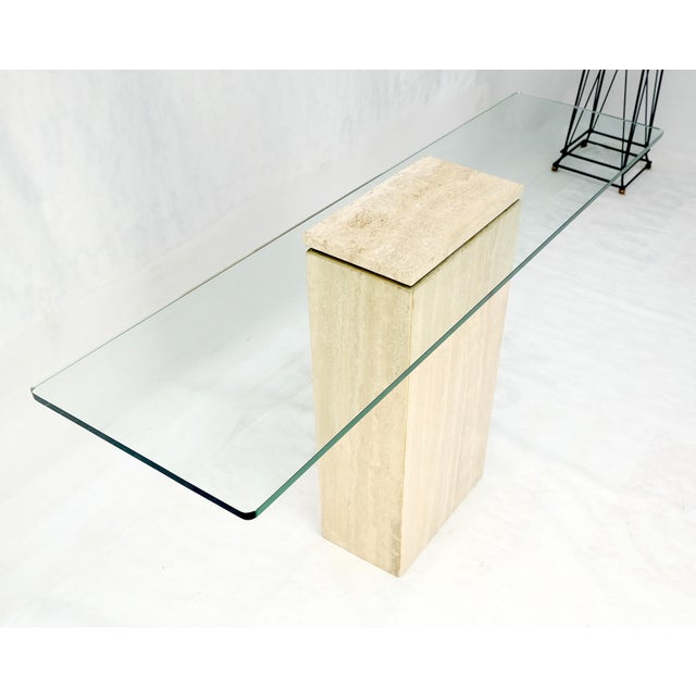 Rectangle Travertine Stone Base Glass Top Italian Console Sofa Table MINT! For Sale - Image 16 of 17