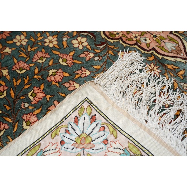 Emerald Early 20th Century Turkish Silk Hand Knotted Hereke Rug 8'5'' X 13'9'' For Sale - Image 8 of 8