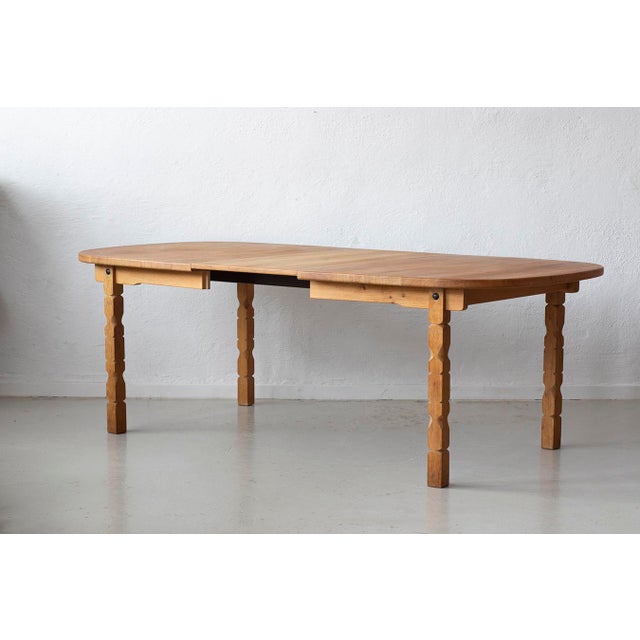 1970s Danish Brutalist Oak Dining Table with Carved Legs, 1970s, Set of 2 For Sale - Image 5 of 6