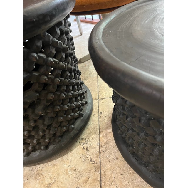 Late 20th Century African Spider Bamileke Wood Table/ Stool - A Pair For Sale - Image 10 of 11
