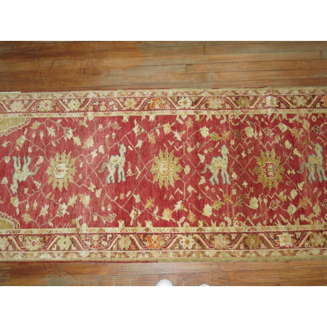 Traditional Late 20th Century Red Turkish Animal Pictorial DecorativeRunner - 3' x 11'5" For Sale - Image 3 of 6