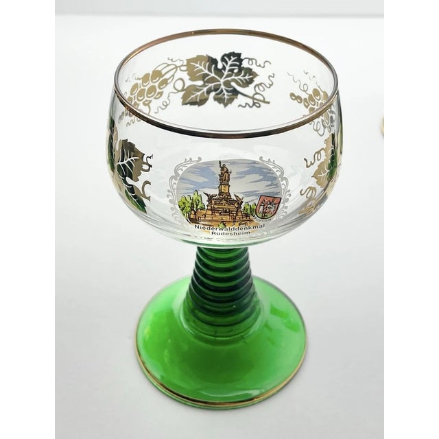 1970s Schott-Zwiesel Green & Gold Leaf 6 German Roemer Wine Glasses For Sale - Image 4 of 10