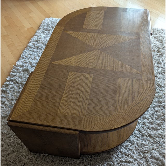 Brown Vintage Postmodern Universal Furniture Oak Parquetry Eye Kidney Coffee Table For Sale - Image 8 of 13