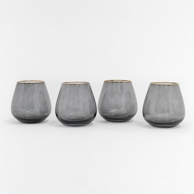 Siren Beverageware Charcoal + Gold Short Stemless - Set of 4 For Sale - Image 4 of 4