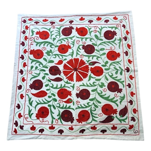 Hand-Embroidered Suzani Tablecloth- 36" X 39" For Sale