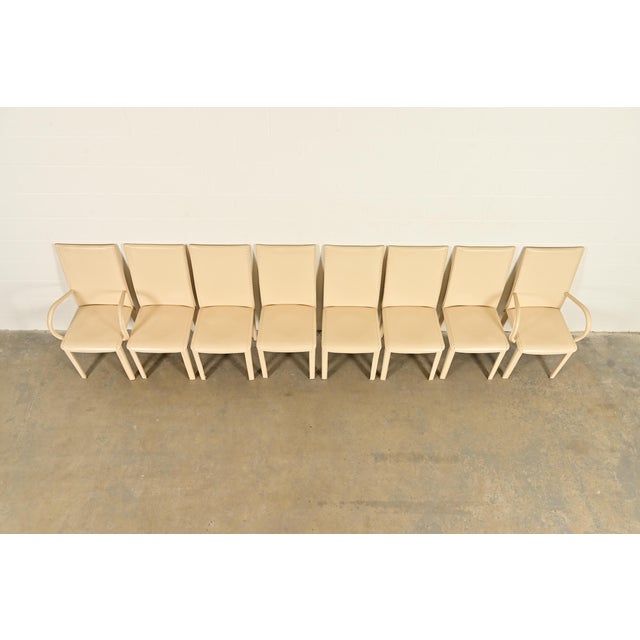 1980s Mario Bellini Style Italian Modern Cream Leather Wrapped High Back Dining Chairs, Set of Eight For Sale - Image 5 of 14