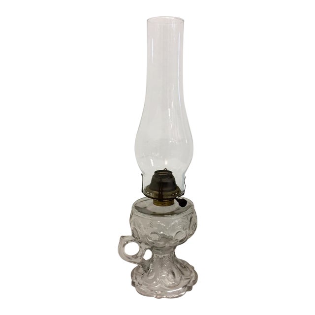Antique Egg Pattern Pressed Glass Electrified Oil Lamp For Sale