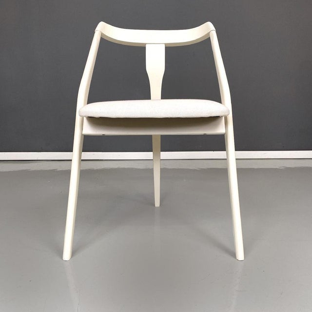 1960s Mid-Century Italian Modern White Wood and Fabric Chairs, 1960s, Set of 6 For Sale - Image 5 of 14