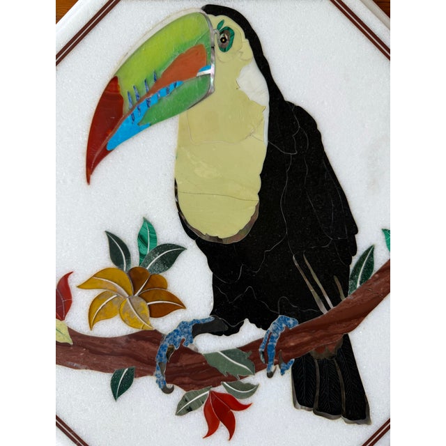 Marble Table Top With Mosaic Inlay of a Toucan Bird For Sale - Image 4 of 9