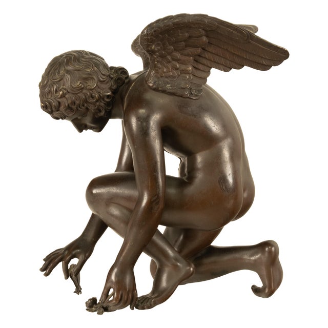 Monumental Antique French Bronze Sculpture Statue Cupid & Marble Ormolu Pedestal by Antoine-Denis Chaudet, 1870 - Set of 2 For Sale - Image 9 of 18