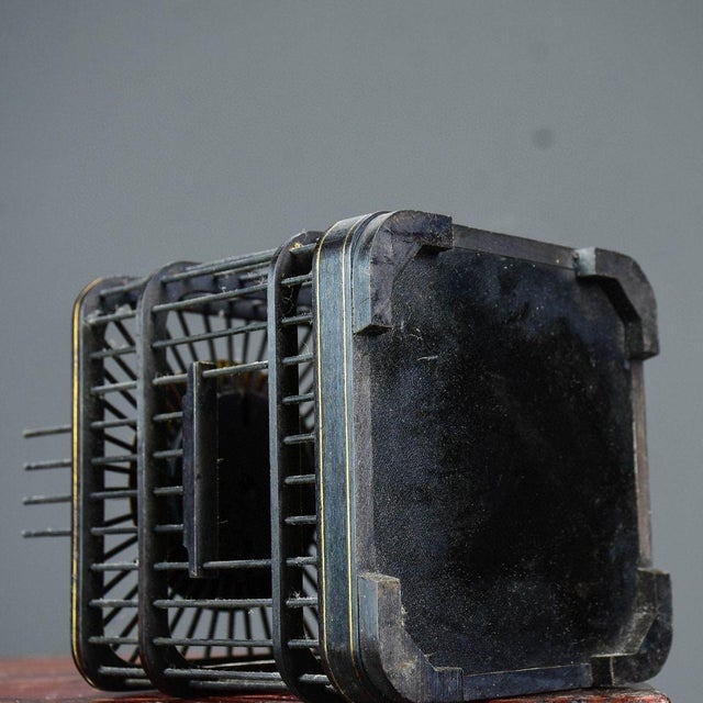 Wood Vintage Chinese Black Sandalwood Cricket Cage With Inlaid Copper Five Oxen Motif, Chinoiserie Decor For Sale - Image 7 of 8