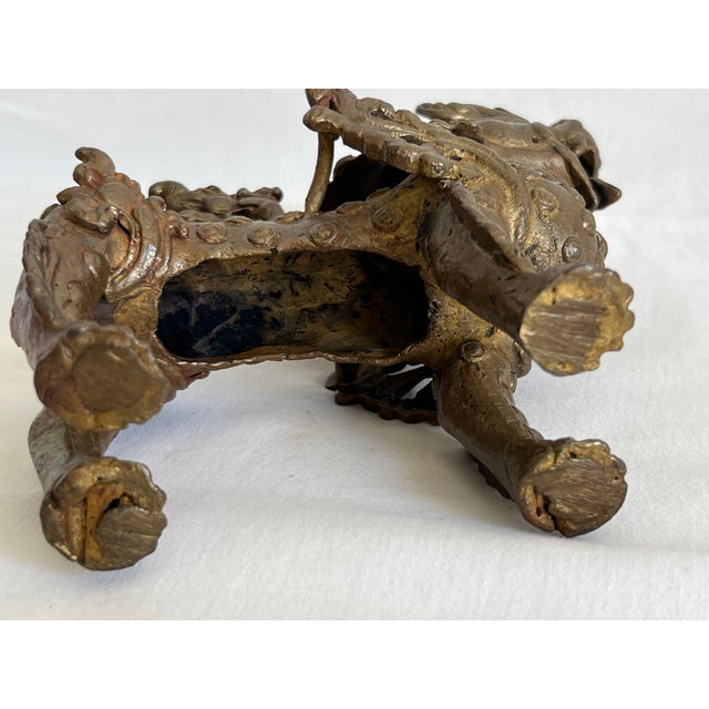 Vintage Bronze Foo Dogs on Wooden Stand - 3 Piece Set For Sale - Image 14 of 16