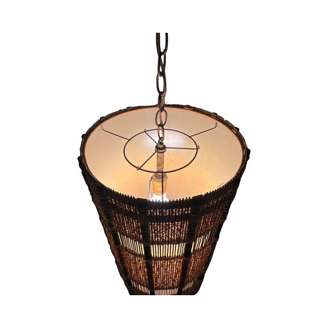 Maria Kipp Vintage 1960s Mid Century Modern Woven Swag Hanging Lamp in the Style of Maria Kipp Brass Textile For Sale - Image 4 of 10