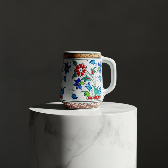 Handmade Ceramic Floral Tankard – Hand-Painted Red & Blue Tulips – Decorative Cup & Desk Organizer For Sale - Image 9 of 9