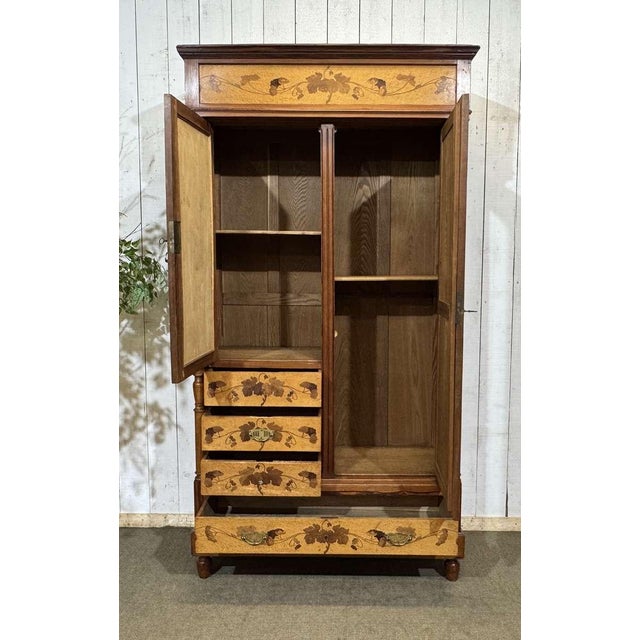 20th Century Art Nouveau Wardrobe in Pitch Pine and Speckled Maple Burl For Sale - Image 12 of 18