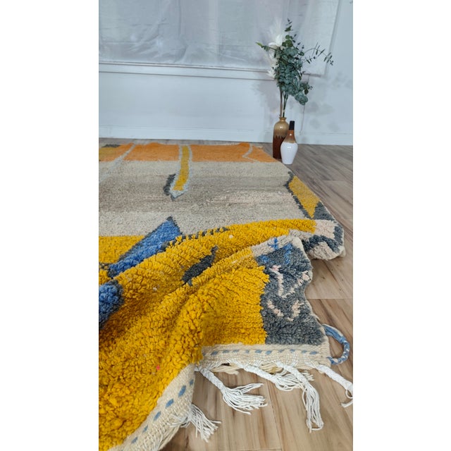 Mustard Handmade Moroccan Boujaad Rug, Mustard Grey Blue Diamond, 9'4" X 6'11" For Sale - Image 8 of 17