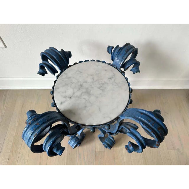 Antique French Scrolled Iron Side-table with Marble Top For Sale In Miami - Image 6 of 10