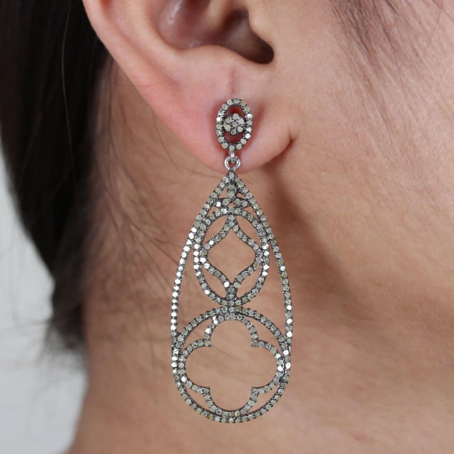 Pave Diamond Earrings 925 Sterling Silver Drop Earrings for Her Beautiful Gift, A Pair For Sale - Image 4 of 12