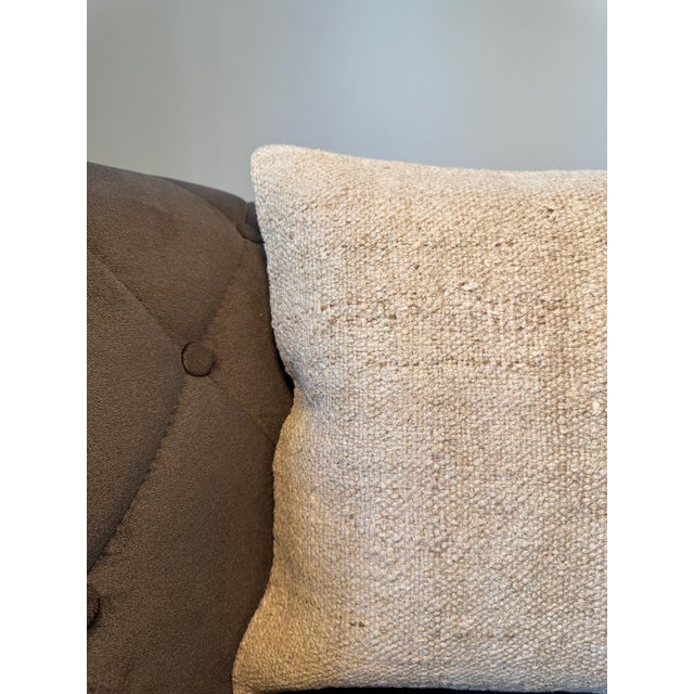Natural Hemp Boucle Pillow, Warm Oatmeal Ivory Cushion, Handwoven Turkish Anatolian Pillow With Insert, 16x16 In For Sale In New York - Image 6 of 7