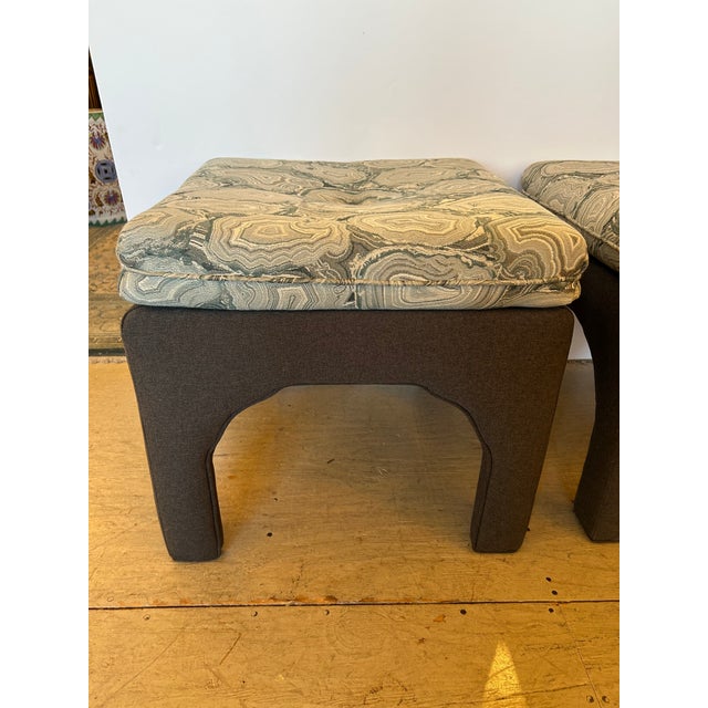 Mid-Century Modern Mid Century Modern Pillow Top Upholstered Ottomans -A Pair For Sale - Image 3 of 9