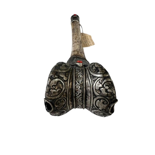 19th Century Tibetan Bone Trumpet With Silver and Coral Mounts For Sale - Image 4 of 6