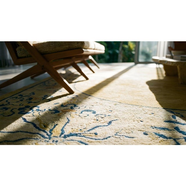 Aesthetic and Sublime Beige Open Field With Exquisite Floral Border Antique Chinese Peking Rug For Sale - Image 9 of 11
