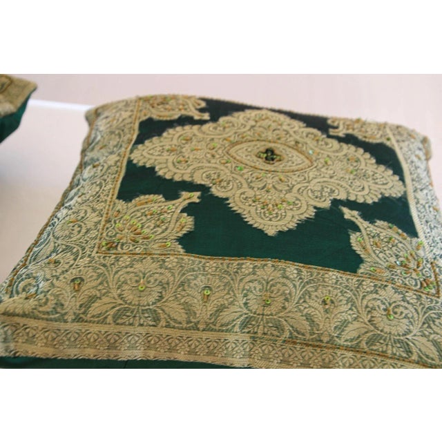 Emerald Green Moorish Throw Pillows Embellished With Sequins and Beads a Pair For Sale - Image 12 of 13