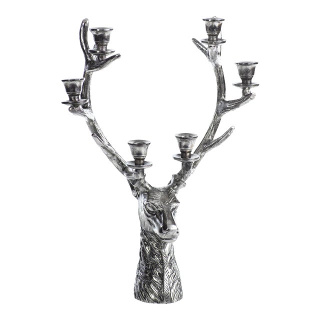 6-Tier Silver Stag Head Candle Holder, Small For Sale