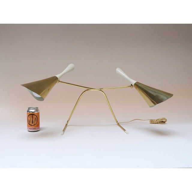 Metal Mid-Century Brass and Painted Metal Twin Shade Table Lamp Attributed to Laurel For Sale - Image 7 of 12