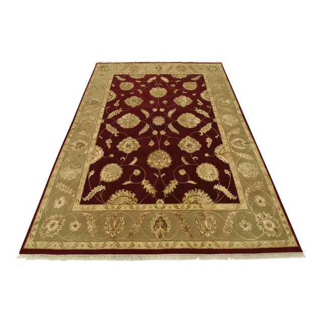Agra Rug 9’1” X 12’3” Red Wool/Silk Traditional Hand-Knotted Oriental Carpet For Sale