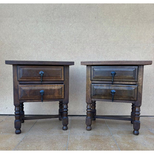 Elegant and practical set of two Spanish-style wooden bedside tables. If you are looking for the perfect pair of vintage...