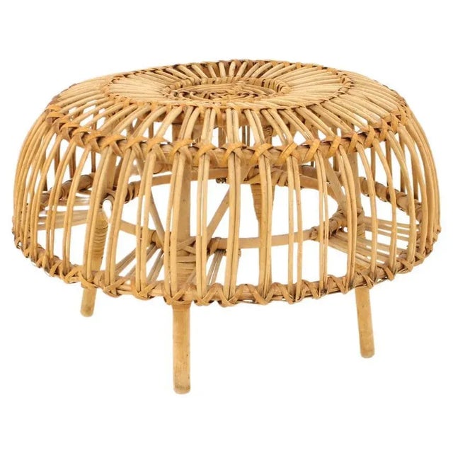 Wood Mid-Century Rattan Stool, 1960s For Sale - Image 7 of 7