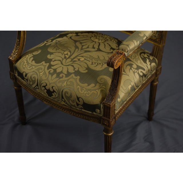 Late 19th Century Late 19th Century New Scalamandre Upholstery Restored Antique Louis XV-style Carved Giltwood Bergere Open Armchair, French Provincial Accent Chair For Sale - Image 5 of 7