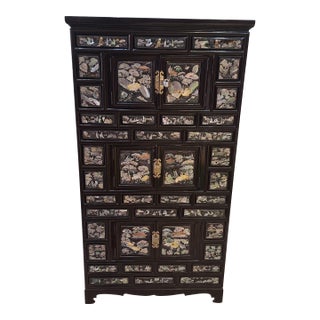 Vintage Korean Mother-of- Pearl Inlaid Apothecary Cabinet/Tall Chest For Sale