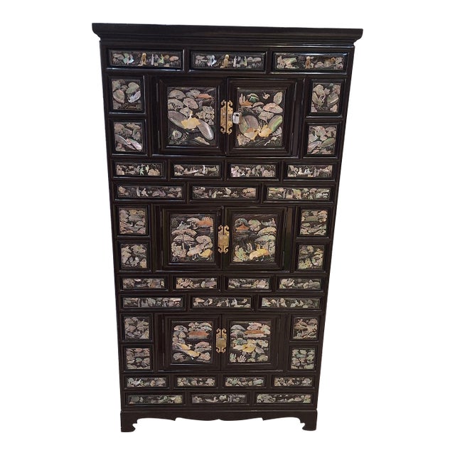 Vintage Korean Mother-of- Pearl Inlaid Apothecary Cabinet/Tall Chest For Sale