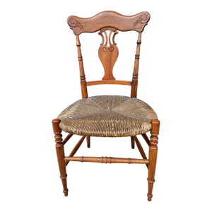 Mid-20th Century Carved Mahogany and Low Rush Seat Side Chair