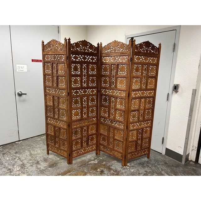 Vintage Carved Wood Four Panel Wall Divider Chairish
