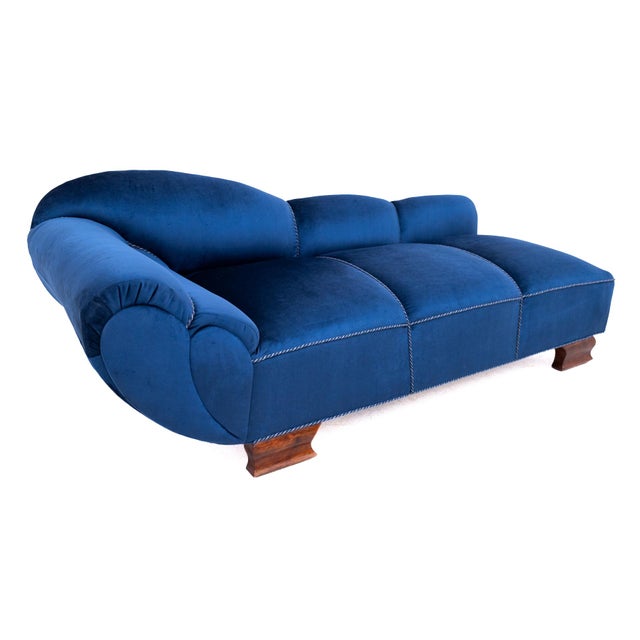 Mid-Century Art Deco Style Blue Chaise Longue, Western Europe, 1950s For Sale - Image 6 of 12