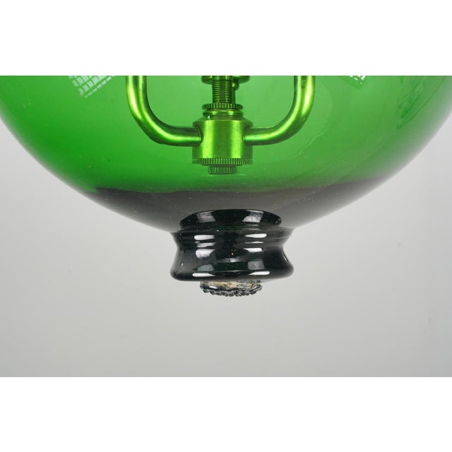Early 20th Century Antique 13 In. Green Hand Blown Crystal Bell Jar Pendant Light For Sale - Image 5 of 12