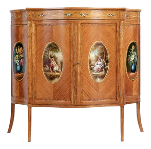 19th Century Sheraton Revival Satinwood Inlaid and Painted Cabinet, 1895