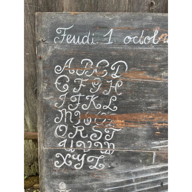 Wood Country French School House Chalkboard Painting on Wood Panel, 1942 For Sale - Image 7 of 9