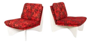 Late 20th Century Pair of Space Age Lounge Chairs in Red Floral Upholstery