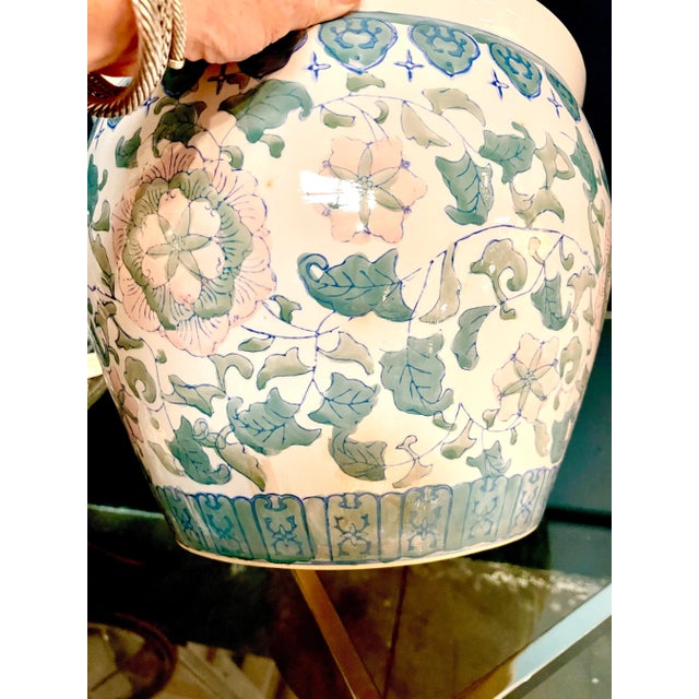 Art Deco Late 20th Century Pink and Blue Porcelain Fish Bowl For Sale - Image 3 of 5