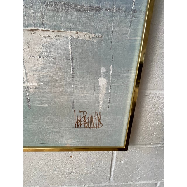 Lee Reynolds Large Signed Lee Reynolds Coastal Harbor Painting Original Brass Gallery Frame For Sale - Image 4 of 8